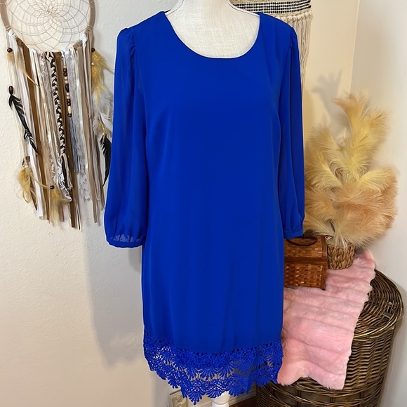 Royal Blue Dress with Lace Trim by Sequin Hearts/ Size 13 - Picture 2 of 7
